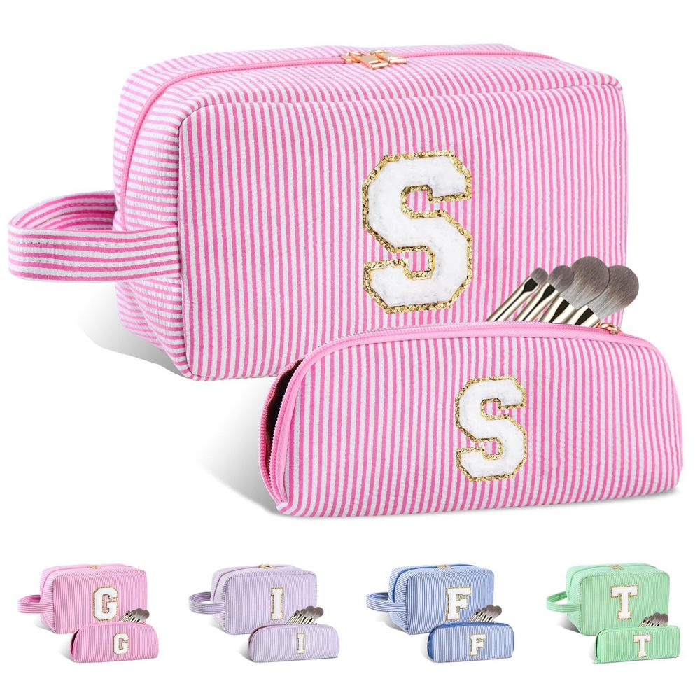 2pcs Personalized Initial Makeup Bag A-z, Travel Toiletry Bag Preppy Make Up🤪